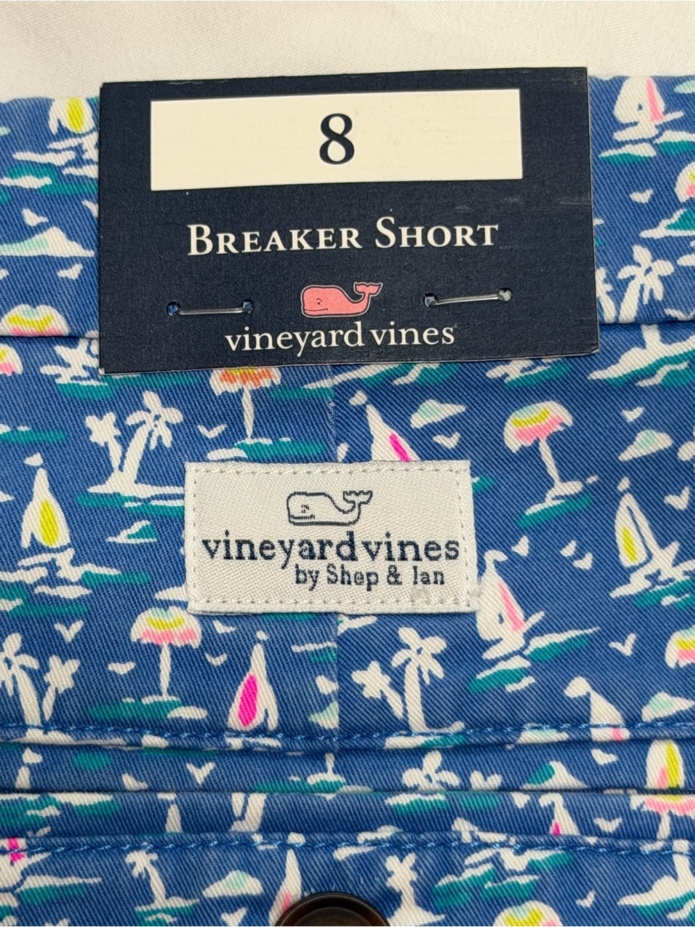 NWT Vineyard Vines Boys Breaker Shorts Blue Size 8 Blue Nautical Palm Tree - Picture 4 of 8